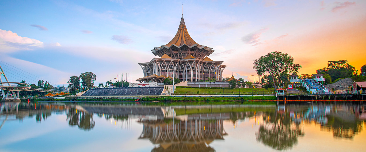 sits beside the Sarawak River in the Sarawak area of Borneo. 